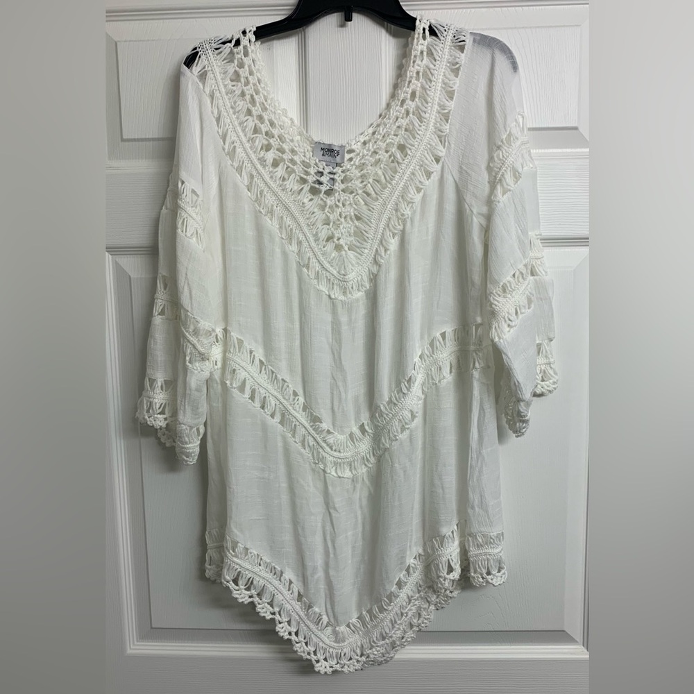 Monroe & Main XL Woven Coastal Cowgirl boho‎ Blouse Tunic White